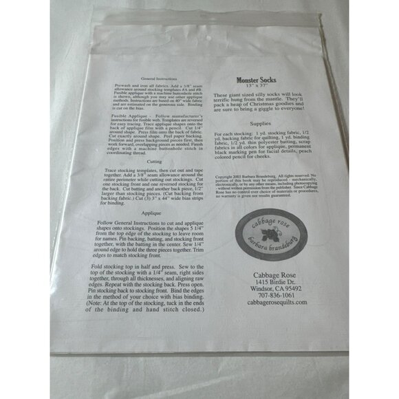 Monster Socks Pattern Kit By Cabbage Rose For Christmas Stockings - Picture 2 of 4